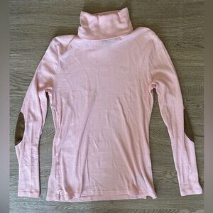 Lauren Ralph Lauren Baby Pink Turtleneck w/ Brown Suede Elbow Patches Size S